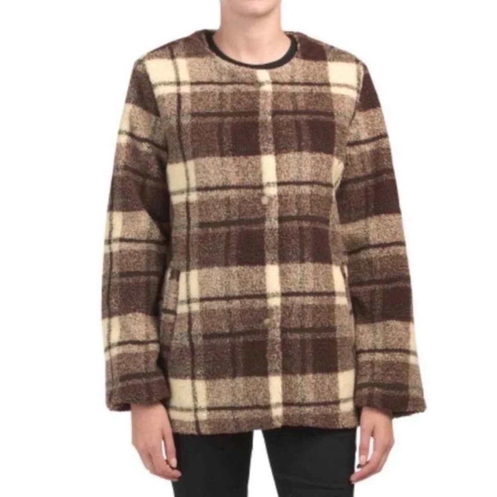 SANCTUARY x ANTHROPOLOGIE | Plaid Sherpa Teddy Jacket/Coat